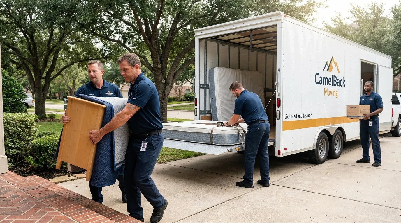 Crew loading residential truck for cross-state move from New Durham, NH