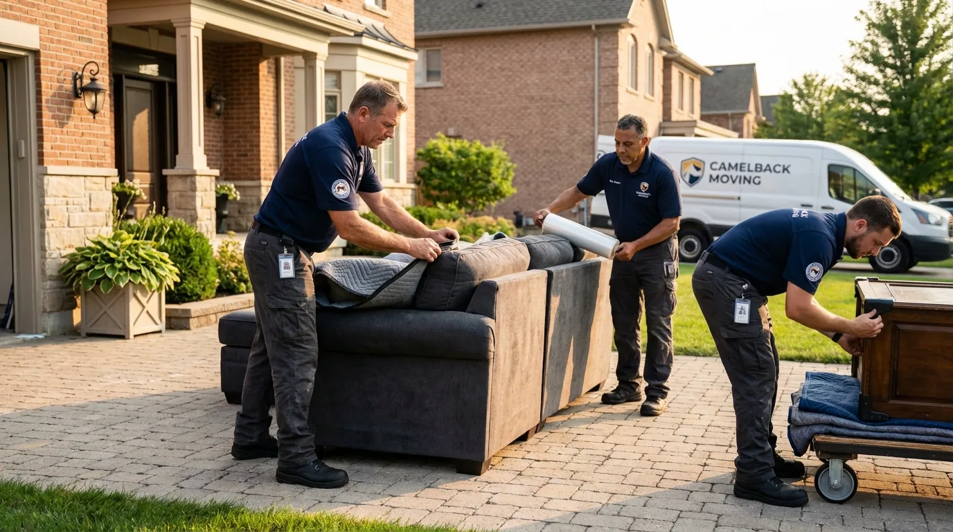Large estate moving crew wrapping furniture in New Durham, NH